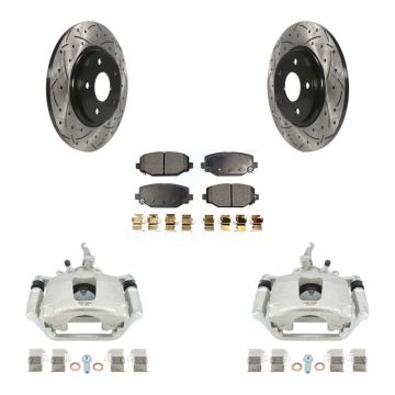 Rear Brake Caliper Drill Slotted Rotor Semi-Metallic Pad Kit For 2014-2020 Dodge Journey KCD-100641P