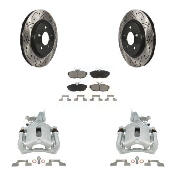 Rear Disc Brake Coated Caliper Drilled Slotted Rotors & Ceramic Pad Kit For Ford Mustang KCD-100642C
