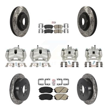 Front Rear Brake Caliper Drill Slot Rotors Ceramic Pad Kit (10Pc) For Hyundai Tucson Kia KCD-100642N