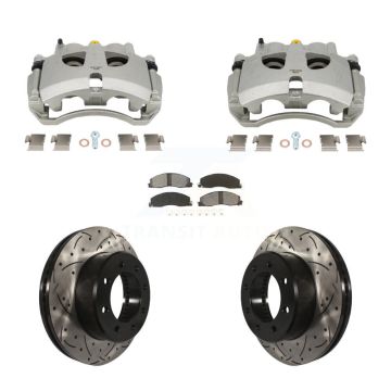 Front Brake Coat Caliper Drill Slot Rotors Semi-Metallic Pad Kit For Ram 3500 2500 Dodge KCD-100642S
