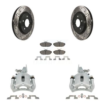 Rear Disc Brake Coated Caliper Drilled Slotted Rotors & Ceramic Pad Kit For Ford Mustang KCD-100643C
