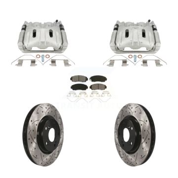 Front Brake Caliper Drilled Slot Rotor Semi-Metallic Pad Kit For 2011-2014 Honda Odyssey KCD-100643S