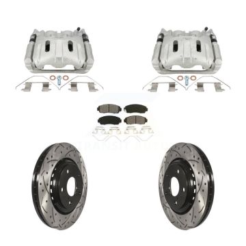Front Brake Caliper Drilled Slot Rotor Semi-Metallic Pad Kit For 2015-2017 Honda Odyssey KCD-100644S