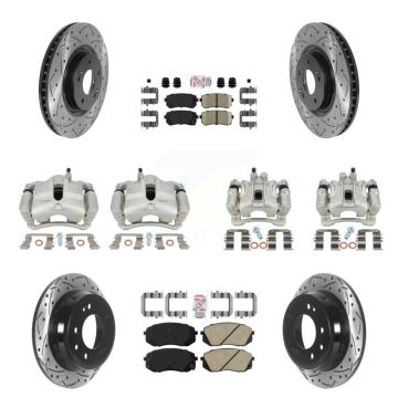 Front Rear Brake Coat Caliper Drill Slot Rotor Ceramic Pad Kit (10Pc) For Hyundai Tucson KCD-100645N