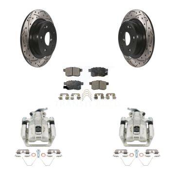 Rear Brake Caliper Drill Slotted Rotors Semi-Metallic Pad Kit For Honda Accord Acura TSX KCD-100645P