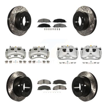 Front Rear Brake Caliper Drill Slot Rotor Semi-Metallic Pad Kit (10Pc) For Ram 3500 2500 KCD-100645S