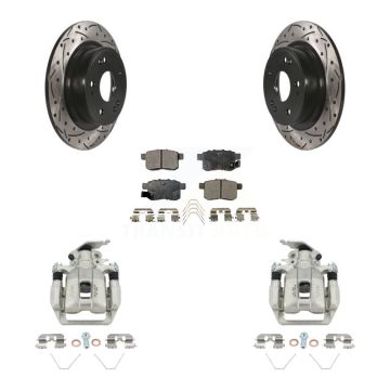 Rear Disc Brake Coated Caliper Drilled Slot Rotor Semi-Metallic Pad Kit For Honda Accord KCD-100646P
