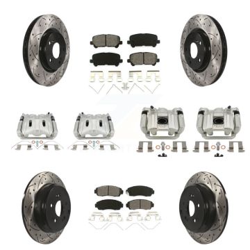 Front Rear Brake Caliper Drill Slot Rotor Semi-Metallic Pad Kit (10Pc) For Honda Odyssey KCD-100646S