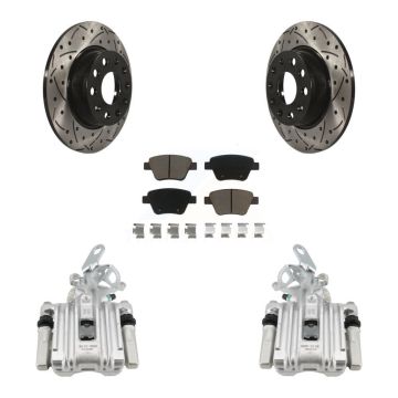 Rear Disc Brake Coated Caliper Drill Slotted Rotors Ceramic Pad Kit For Volkswagen Jetta KCD-100647C