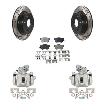 Rear Brake Coated Caliper Drill Slot Rotor Semi-Metallic Pad Kit For 2016-2018 Acura ILX KCD-100647P