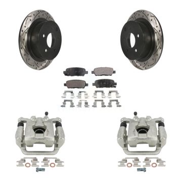 Rear Disc Brake Coated Caliper Drill Slot Rotor Ceramic Pad Kit For Nissan Altima Maxima KCD-100647T