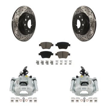 Rear Disc Brake Coated Caliper Drill Slotted Rotors Ceramic Pad Kit For Volkswagen Jetta KCD-100648C