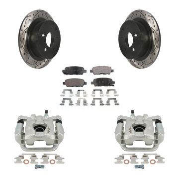 Rear Disc Brake Coated Caliper Drill Slot Rotor Ceramic Pad Kit For Nissan Altima Maxima KCD-100648T