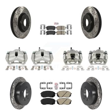 Front Rear Brake Coated Caliper Drill Slot Rotor Ceramic Pad Kit (10Pc) For Kia Sportage KCD-100650N