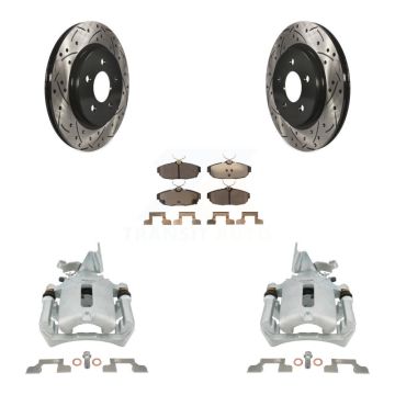 Rear Disc Brake Coated Caliper Drilled Slotted Rotors & Ceramic Pad Kit For Ford Mustang KCD-100653T