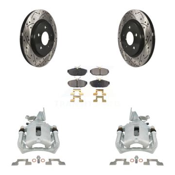 Rear Disc Brake Coated Caliper Drilled Slotted Rotors & Ceramic Pad Kit For Ford Mustang KCD-100654T
