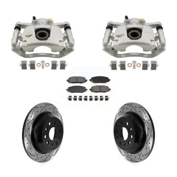 Rear Brake Coat Caliper Drill Slot Rotor Semi-Metallic Pad Kit For Jeep Wrangler Rubicon KCD-100655S