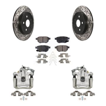 Rear Disc Brake Coated Caliper Drill Slot Rotor Ceramic Pad Kit For Toyota Prius Plug-In KCD-100655T