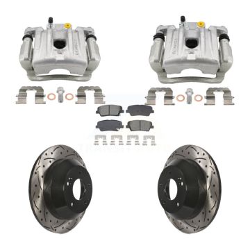 Rear Brake Coat Caliper Drill Slot Rotors Semi-Metallic Pad Kit For Hyundai Santa Fe Kia KCD-100657S