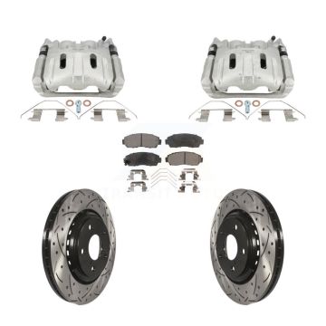 Front Brake Caliper Drilled Slot Rotor Semi-Metallic Pad Kit For 2015-2017 Honda Odyssey KCD-100658P