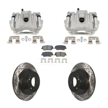 Rear Brake Caliper Drill Slot Rotor Semi-Metallic Pad Kit For Hyundai Santa Fe Sport Kia KCD-100658S