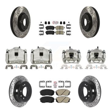 Front Rear Brake Coated Caliper Drill Slot Rotor Ceramic Pad Kit (10Pc) For Kia Sportage KCD-100659N