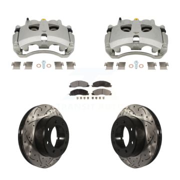 Front Brake Coat Caliper Drill Slot Rotors Semi-Metallic Pad Kit For Ram 3500 2500 Dodge KCD-100660P