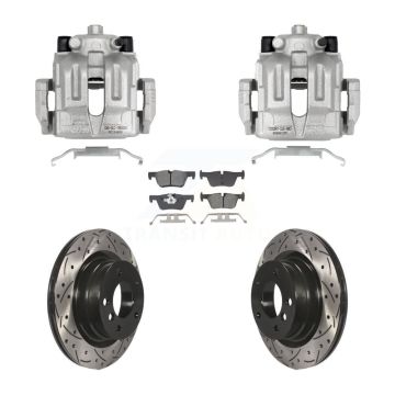 Rear Disc Brake Coated Caliper Drilled Slotted Rotors Semi-Metallic Pad Kit For BMW 328i KCD-100660S