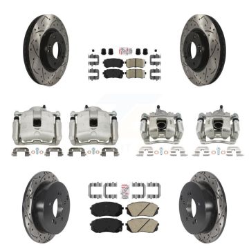 Front Rear Brake Coated Caliper Drill Slot Rotor Ceramic Pad Kit (10Pc) For Kia Sportage KCD-100661N