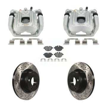 Rear Disc Brake Coated Caliper Drilled Slotted Rotor Semi-Metallic Pad Kit For BMW X3 X4 KCD-100662S