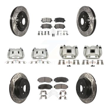 Front Rear Brake Caliper Drill Slot Rotor Semi-Metallic Pad Kit (10Pc) For Honda Odyssey KCD-100663P