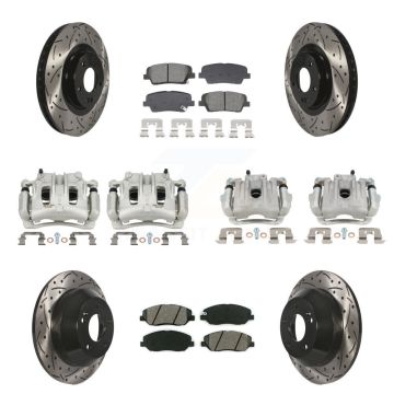 Front Rear Brake Caliper Drill Slot Rotor Semi-Metallic Pad Kit (10Pc) For Hyundai Santa KCD-100663S