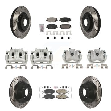 Front Rear Brake Caliper Drill Slot Rotor Ceramic Pad Kit (10Pc) For Hyundai Santa Fe XL KCD-100664N