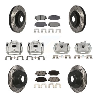 Front Rear Brake Caliper Drilled Slot Rotor Semi-Metallic Pad Kit (10Pc) For Kia Sorento KCD-100665S