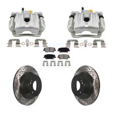 Rear Brake Caliper Drill Slotted Rotors Ceramic Pad Kit For Hyundai Santa Fe Kia Sorento KCD-100666C