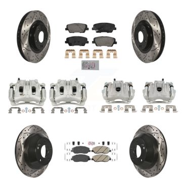 Front Rear Brake Caliper Drill Slot Rotor Ceramic Pad Kit (10Pc) For Hyundai Santa Fe XL KCD-100666N