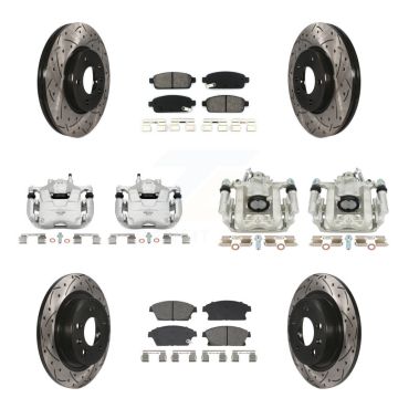 Front Rear Brake Caliper Drill Slotted Rotors Semi-Metallic Pad Kit (10Pc) For Chevrolet KCD-100666S