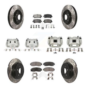 Front Rear Brake Caliper Drill Slot Rotor Ceramic Pad Kit (10Pc) For 11-14 Honda Odyssey KCD-100666T