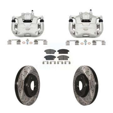 Front Brake Caliper Drill Slotted Rotors Semi-Metallic Pad Kit For Chevrolet Cruze Buick KCD-100668S