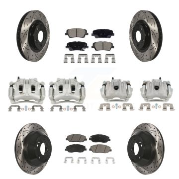 Front Rear Brake Caliper Drill Slot Rotor Ceramic Pad Kit (10Pc) For Hyundai Santa Fe XL KCD-100669C