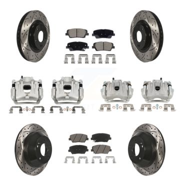 Front Rear Brake Coated Caliper Drill Slot Rotors Ceramic Pad Kit (10Pc) For Kia Sorento KCD-100670C