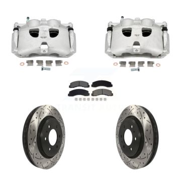 Front Brake Caliper Drilled Slot Rotor Semi-Metallic Pad Kit For Ford Expedition Lincoln KCD-100670S