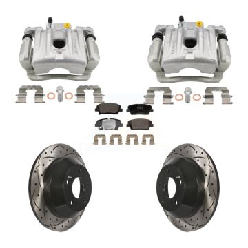 Rear Brake Coat Caliper Drill Slot Rotors Semi-Metallic Pad Kit For Hyundai Santa Fe Kia KCD-100671P