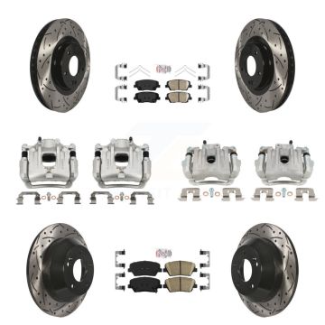 Front Rear Brake Coated Caliper Drill Slot Rotors Ceramic Pad Kit (10Pc) For Kia Sorento KCD-100672N