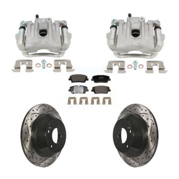 Rear Brake Caliper Drill Slot Rotor Semi-Metallic Pad Kit For Hyundai Santa Fe Sport Kia KCD-100672P
