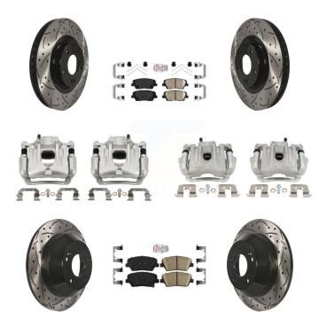 Front Rear Brake Coated Caliper Drill Slot Rotors Ceramic Pad Kit (10Pc) For Kia Sorento KCD-100673N
