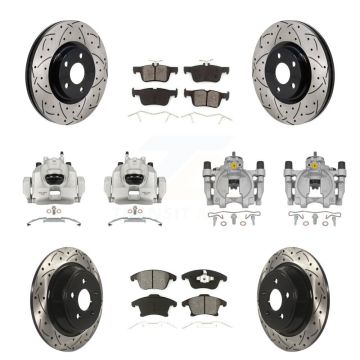 Front Rear Brake Caliper Drilled Slot Rotor Semi-Metallic Pad Kit (10Pc) For Lincoln MKZ KCD-100673S