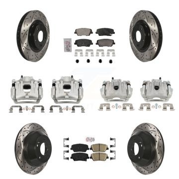Front Rear Brake Coated Caliper Drill Slot Rotors Ceramic Pad Kit (10Pc) For Kia Sorento KCD-100674N