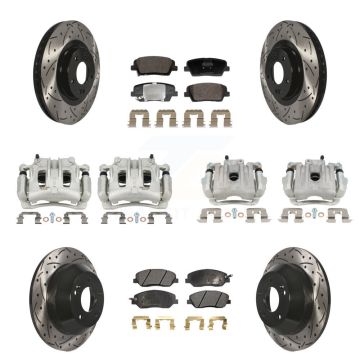 Front Rear Brake Caliper Drill Slot Rotor Semi-Metallic Pad Kit (10Pc) For Hyundai Santa KCD-100674P