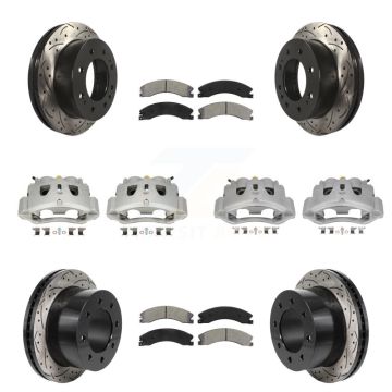 Front Rear Brake Caliper Drill Slot Rotor Semi-Metallic Pad Kit (10Pc) For GMC Sierra HD KCD-100674S